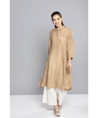 Ritu Kumar Beige Winged Collar Full Sleeve Mid Length Solid Kurti 2