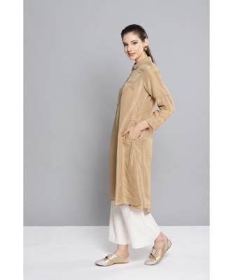 Ritu Kumar Beige Winged Collar Full Sleeve Mid Length Solid Kurti 3