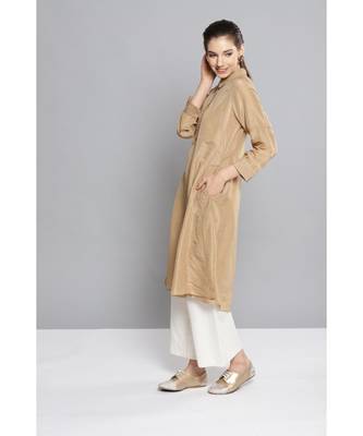 Ritu Kumar Beige Winged Collar Full Sleeve Mid Length Solid Kurti 4