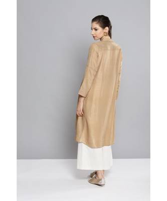 Ritu Kumar Beige Winged Collar Full Sleeve Mid Length Solid Kurti 5