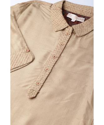 Ritu Kumar Beige Winged Collar Full Sleeve Mid Length Solid Kurti 6