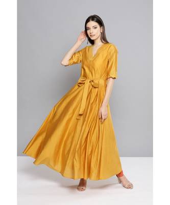 Ritu Kumar Yellow Half Sleeve Solid Long Kurta 1