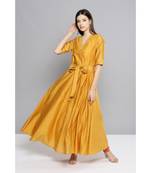 Ritu Kumar Yellow Half Sleeve Solid Long Kurta
