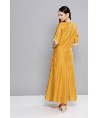 Ritu Kumar Yellow Half Sleeve Solid Long Kurta 3