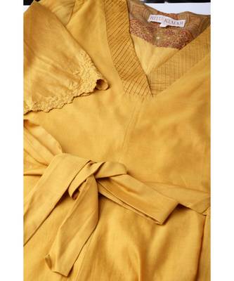 Ritu Kumar Yellow Half Sleeve Solid Long Kurta 4