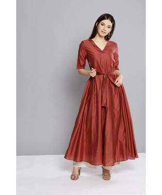 Ritu Kumar Brown Half Sleeve Solid Long Kurta 1