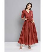 Ritu Kumar Brown Half Sleeve Solid Long Kurta