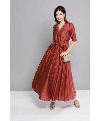 Ritu Kumar Brown Half Sleeve Solid Long Kurta 2