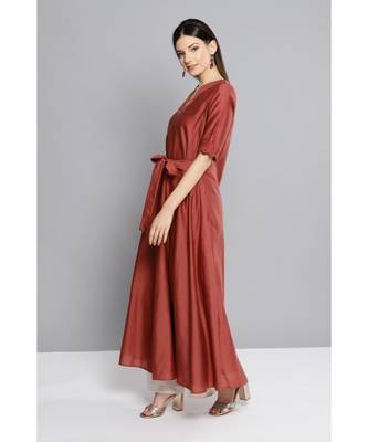 Ritu Kumar Brown Half Sleeve Solid Long Kurta 3