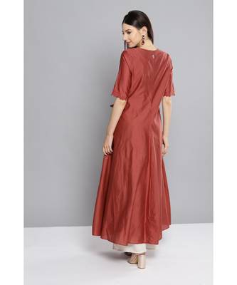 Ritu Kumar Brown Half Sleeve Solid Long Kurta 4