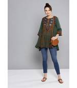 Ritu Kumar Green 3/4 Sleeve Short Printed Kurti