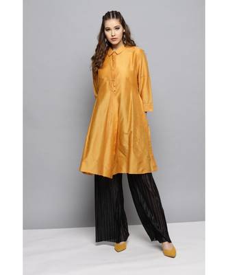 Ritu Kumar Yellow 3/4 Sleeve Solid Chanderi Kurti 1