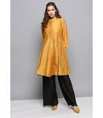 Ritu Kumar Yellow 3/4 Sleeve Solid Chanderi Kurti