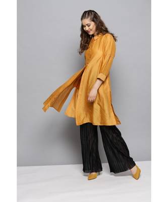 Ritu Kumar Yellow 3/4 Sleeve Solid Chanderi Kurti 2