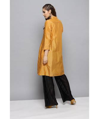 Ritu Kumar Yellow 3/4 Sleeve Solid Chanderi Kurti 4