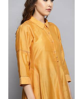 Ritu Kumar Yellow 3/4 Sleeve Solid Chanderi Kurti 6