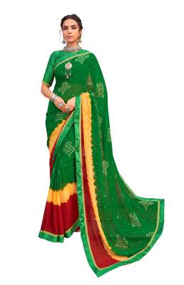 Party wear attractive Look Bandhej Lace Border  work saree 1