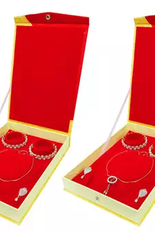atorakushon Satin gold 2 pc Jewellery Box Necklace Pouches Earrings full Set Box for Travelling Organizer Women And Girl