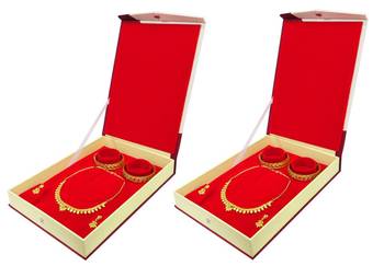 atorakushon Satin cream 2pc Jewellery Box Necklace Pouches Earrings full Set Box for Travelling Organizer Women And Girl 1