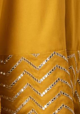 Mustard mirror cotton silk semi stitched lehenga 3