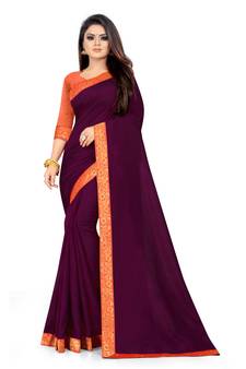Pink plain silk saree with blouse