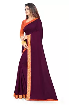 Pink plain silk saree with blouse