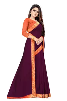 Pink plain silk saree with blouse