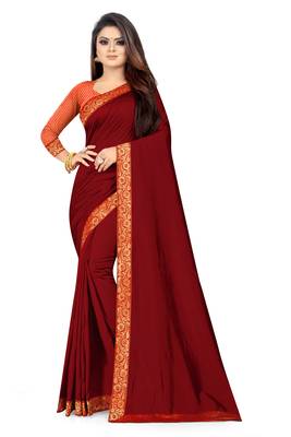 Red plain silk saree with blouse 1