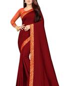 Red plain silk saree with blouse