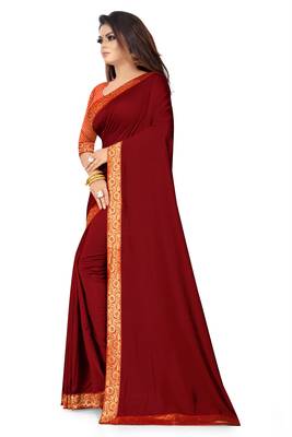 Red plain silk saree with blouse 2