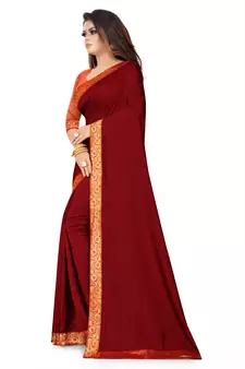 Red plain silk saree with blouse