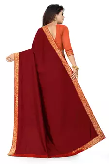Red plain silk saree with blouse