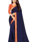 Blue plain silk saree with blouse