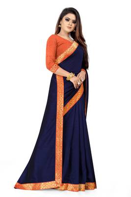 Blue plain silk saree with blouse 3