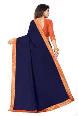 Blue plain silk saree with blouse 4