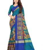 Blue embroidered cotton silk saree with blouse