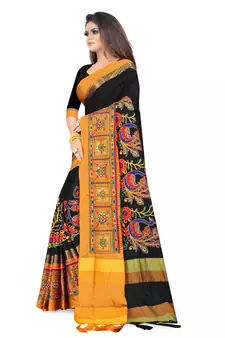 Black embroidered cotton silk saree with blouse