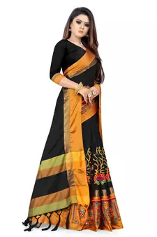 Black embroidered cotton silk saree with blouse