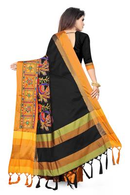 Black embroidered cotton silk saree with blouse 4