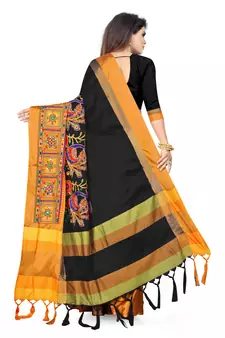 Black embroidered cotton silk saree with blouse