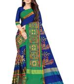 Blue embroidered cotton silk saree with blouse