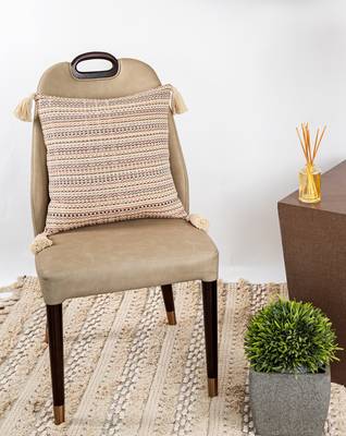 Cotton Multicolor Cushion Cover For Sofa And Other Home Decorative With Woven Strips Pattern Tassel 18 X 18  Inches 1
