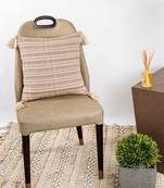 Cotton Multicolor Cushion Cover For Sofa And Other Home Decorative With Woven Strips Pattern Tassel 18 X 18  Inches