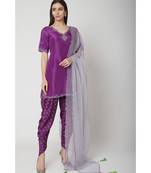 Nangalia Ruchira Purple embroidered Short Kurta with dhoti and dupatta