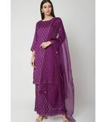 Nangalia Ruchira Purple Knee-length straight fit kurta with palazzo and organza dupatta