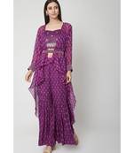 Nangalia Ruchira Purple Embellished handwork blouse with sharara and cape with belt 