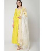 Nangalia Ruchira Yellow Plain Anarkali kurta with dupatta