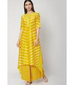 Nangalia Ruchira Yellow hilo leheriya long Kurti with bhandhej palazzo