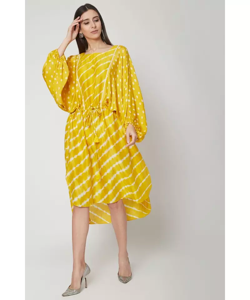 Nangalia Ruchira Yellow Short length kaftan style free and comfortable dress