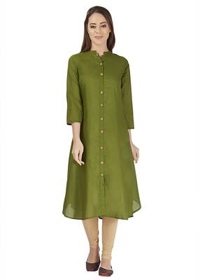 Green flare cotton plain kurta 1